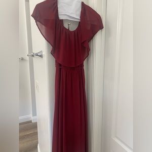 Lulus burgundy off shoulder wedding guest dress- large